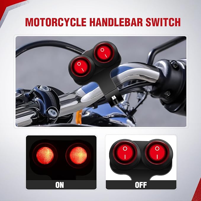 Nilight Motorcycle Handlebar Switch Plug and Play 12V ATV Light Switches Dual Push Button Waterproof ON Off for UTV Driving Lights Fits 22mm Handlebars