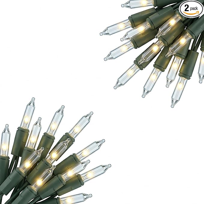 Vigdur 2 Pack 13ft 50 Clear Outdoor String Lights on Green Wire Cord, UL Approved for Indoor/Outside Use, Connectable 120V Clear Outdoor Lights for Xmas Patio Home Party Garden Decor(Green)