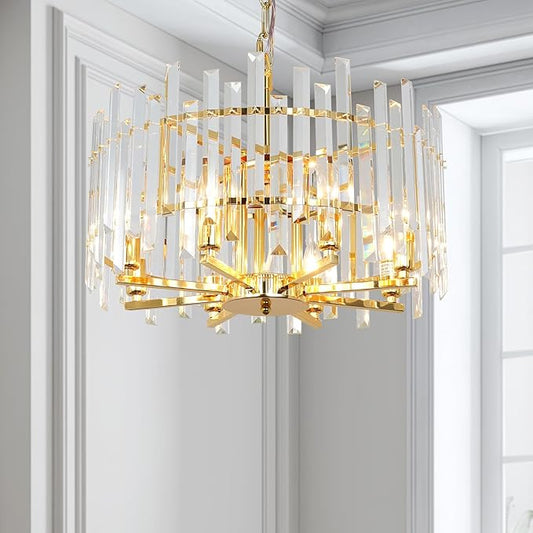 Gold Crystal Chandelier Modern Chandeliers 8 Lights Round Light Fixture Luxury Top K9 Hanging Lighting for Bedroom Dining Room Living Room Entryway Foyer