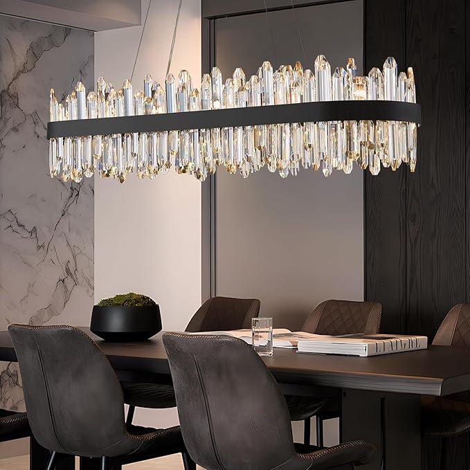 Black Oval Crystal Chandelier L45.3 inch, 24-Lights Chandeliers Modern Crystal Chandelier Pendant Light Fixture G9 Lights Pendant Ceiling Light for Dining Living Room Kitchen Island