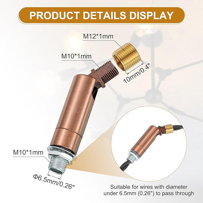 MECCANIXITY Sloped Ceiling Adapter, 90/345 Degree 60x15mm M10 Fine Thread Sloped Ceiling Light Fixture Adapter Kit for Ceiling Pendant Light Chandelier Track Suspend(Red Copper)