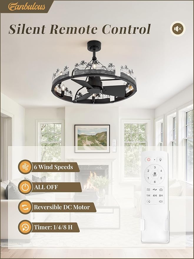 Fanbulous 30 Inch Farmhouse Rustic Ceiling Fan with Light and Remote, Black Chandelier Fan with Bear and Deer Design,Summer Sand Beach Design,Rustic Chandeliers for Living Room, Bedroom