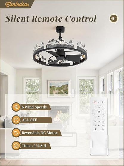 Fanbulous 30 Inch Farmhouse Rustic Ceiling Fan with Light and Remote, Black Chandelier Fan with Bear and Deer Design,Summer Sand Beach Design,Rustic Chandeliers for Living Room, Bedroom