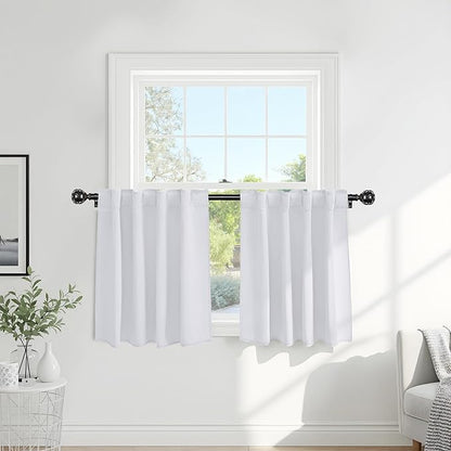 PONY DANCE Room Darkening Curtains for Small Winow Lower Portion Decor Energy Saving Drapes for Kitchen Bedroom Bathroom Downstairs Window RV Curtains, W 34 x L 30, Pure White, 2 Panels