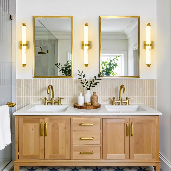 23.6" Modern Wall Sconce, 5CCT Dimmable LED Bathroom Vanity Light, Brushed Gold Wall Light with Resin Shade, 20W Hardwired Vanity Lighting for Bedroom, Living Room, Hallway
