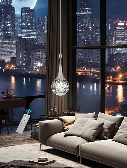 Flashing God Silver 1 Light Teardrop Crystal Pendant Lighting,Integrated Pendant Light with Crystal Bubble for Kitchen Island Globe Fixtures, Chromed Finishe 2700k 4500k 9000k