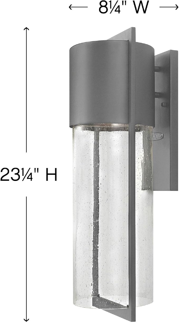 Hinkley Shelter 1325HE Large Outdoor Wall Mount Lantern - Minimalist Style, Dark Sky-Compliant, Solid Aluminum/Clear Seedy Glass - Hematite