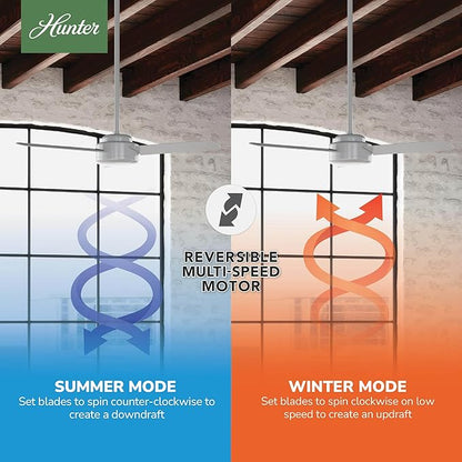 Hunter 44 inch Indoor Ceiling Fan No Light - Modern Ceiling Fan without Light, 3 Blades, Standard Mount, For Bedroom, Living Room, or Kitchen, Wall Control - Presto 52384, Dove Grey