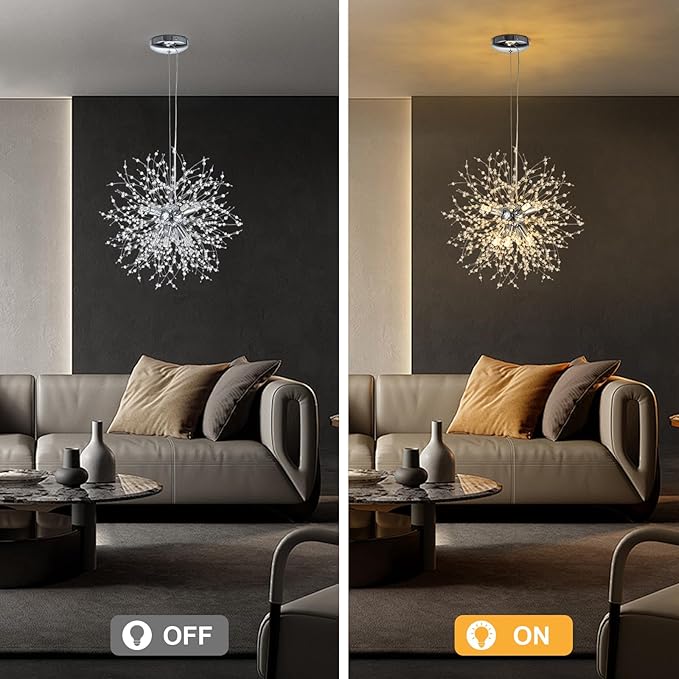 SineRise Modern Crystal Chandeliers Firework, Crystal Light Fixture, Dandelion Chandelier (8-Light, Chrome) for Foyer Hallway Entryway Kitchen Bedroom with Plug in (Bulbs Not Included)