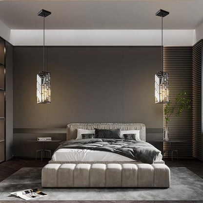 Black Pendant Lighting Modern Pendant Light, Mini Crystal Chandeliers,Adjustable Pendant Light Fixture for Kitchen Island Dinning Room Bedroom (3 Pack)
