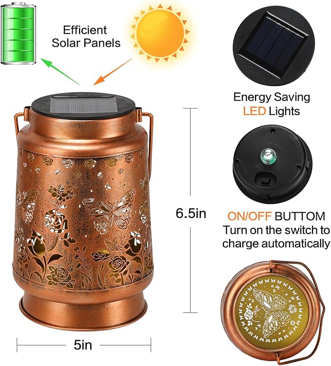 Solar Lanterns Outdoor Waterproof,Mothers Day Gifts,Birthday Gifts for Women Mom Grandma,Garden Decor Metal Hanging Decorative Solar Lights,Gardening Gifts for Yard,Patio, Lawn,Tabletop(Butterfly)