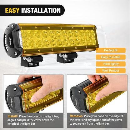 Nilight 12 Inch LED Light Bar Cover 2 PCS Amber Yellow Protective Covers Durable Polycarbonate Lens Waterproof Dustproof Scratch-Proof for Double-Row Lights Off Road Driving Lighting