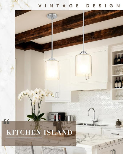 TENGXIN Modern Pendant Light,6-INCH Brushed Nickel Modern Pendant Light for Kitchen Island,Hanging Ceiling Light Fixture,Farmhouse Pendant Lighting for Dining Room Bedroom Bar Office,TXPLBN02-L