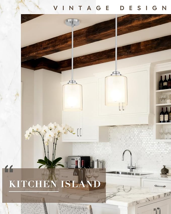 TENGXIN Modern Pendant Light,6-in Brushed Nickel Modern Pendant Light for Kitchen Island,Hanging Ceiling Light Fixture,Farmhouse Pendant Lighting for Dining Room Bedroom Office 2Pack,TXPLBN02-2PK-L