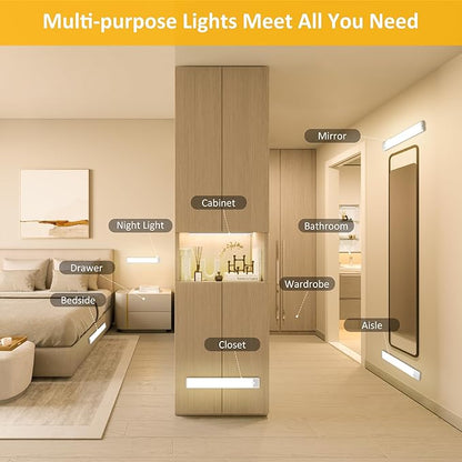 Motion Sensor Under Cabinet Lights, Magnetic Rechargeable Under Counter Closet Light, Wireless Night Light Bar Stick-On, 3-Pack, Warm White