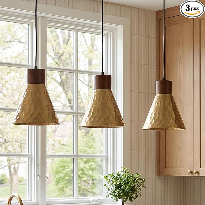 Modern Brass Pendant Lights Kitchen Island, Mid Century Dome Pendant Light, Small Industrial Hanging Pendant Lighting for Dining Room, Bedroom, Sink, Bar, 3 Pack