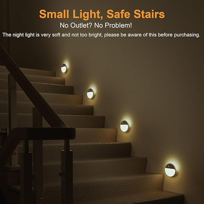 YUNLEX 2 Pack Motion Sensor Night Light, Gold Yellow, 3 Lighting Modes, Stepless Dimming, Battery-Powered, Dimmable LED, Suitable for Bedroom, Bathroom, Stairs, Corridors, Closets