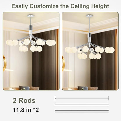 Depuley Glass Ball Sputnik Chandelier: 18-Light Modern Mid Century Chrome Chandelier Dining Room - Globe Chandelier Light Fixture Height Adjustable Kitchen Over Table (Included G9 Bulbs)