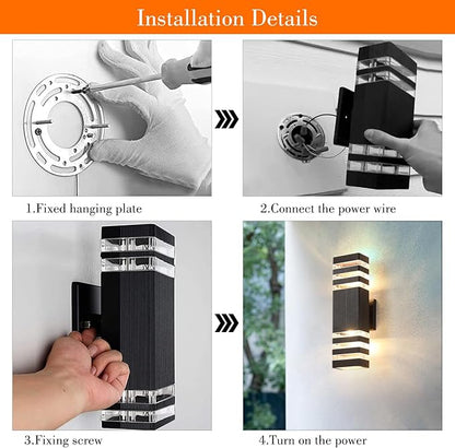 4 Pack Square Up and Down Lights Outdoor Light Fixture,14W IP65 3000K 1100LM Warm White,Porch Lights Outdoor, Aluminum Outdoor Sconce Lights,Exterior Lights for House Porch Garage