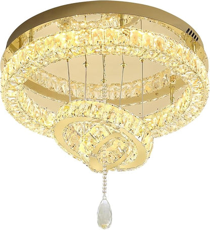 Flashing God Modern Crystal Chandelier Bedroom Chandeliers Flush Mount Ceiling Chandelier Light Fixture for Dining Room Entrance LED Dimmable Gold Ring Chandeliers