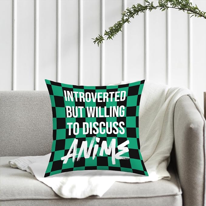 Anime Decor, Introverted But Willing to Discuss Anime Room Decorative Throw Pillow Covers, Girls Anime Gifts Anime Lovers for Home Living Room Girl Women Bedroom Decoration Gifts Black