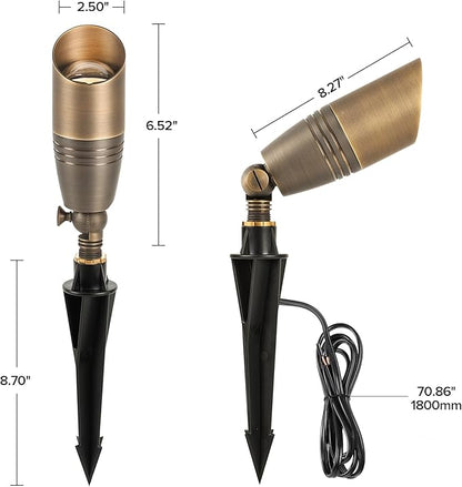 LUTEC Solid Brass Low Voltage Landscape Lighting, 12V Heavy Duty Waterproof Landscape Spotlights Bronze, Wired Uplights Outdoor Fixtureswith ABS Spike, Garden Yard Pathway Tree Without Bulb, 6 Pack