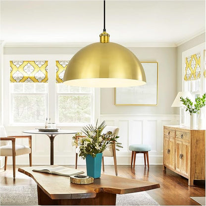 Gold Pendant Light, 12" Farmhouse Ceiling Light with Gold and White, Elegant Semi-Circular Shade Design, Adjustable Height Industrial Dome Pendant Lights for Kitchen Island, Dining Room