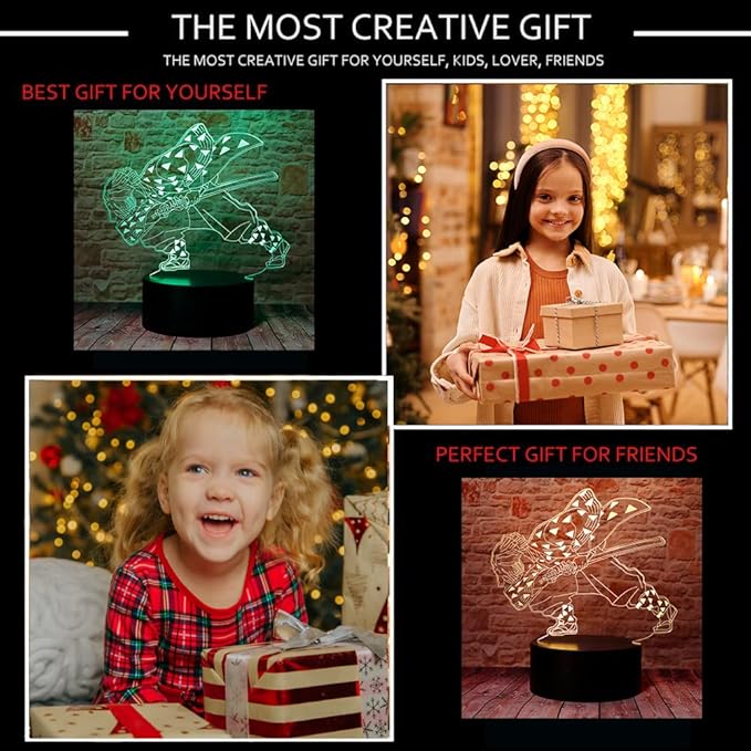 Cute Demon Slayer Agatsuma Zenitsu Anime Character 3D Optical Illusion LED Bedroom Decor Sleep Table Lamp with Remote 7 Colors Visual Night Light Birthday Christmas Gifts for Kids