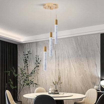 Modern Crystal Chandelier 3-Lights, Spiral LED Raindrop Kitchen Island Pendant Lighting, Bubble Foyer Dinimg Room Hanging Light Fixture Remote Control Gold