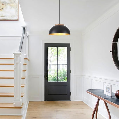 Large Pendant Lights, 16" Black Pendant Light for Kitchen Island, Farmhouse Pendant Light Fixtures for Dining Room, Living Room, Bedroom, Bar, Vintage Pendant Lamp with Wooden Holder, 2 Pack