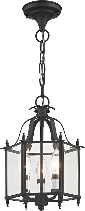 Livex Lighting 4403-07 Home Basics 3 Light Bronze Hanging Lantern or Flush Mount Chandelier with Clear Beveled Glass
