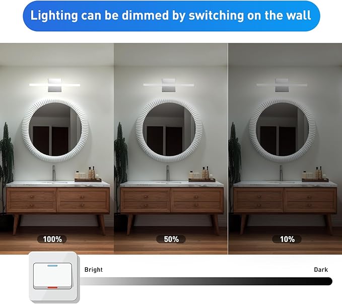 Combuh Modern Bathroom Vanity Light Fixtures Above Mirror Soft Shadow Free Lighting, 16 Inch 9W 3CCT Dimmable Small Space Sink Lamp Bars Restroom Wall LED Lámparas para Baños Sobre Espejo Chrome