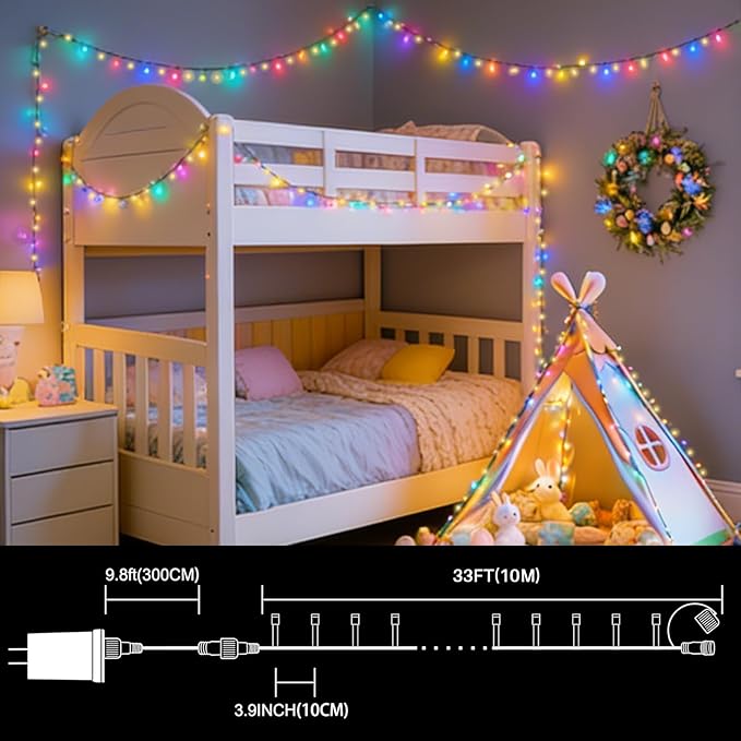 LAMPHOME 33ft Christmas Decorative Mini Lights, 100 LED Green Wire Fairy Starry String Lights Plug in, 16 Lighting Modes, for Indoor Outdoor Xmas Tree Wedding Party Decoration (Warm+Multicolor)