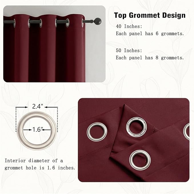 Simplebrand Burgundy Window Valance for Kitchen 14 Inches Long 2 Panels Set, Room Darkening Valance Curtains for Living Room, Grommet Short Privacy Kitchen Curtains for Bedroom Kids Room, 40Wx14L