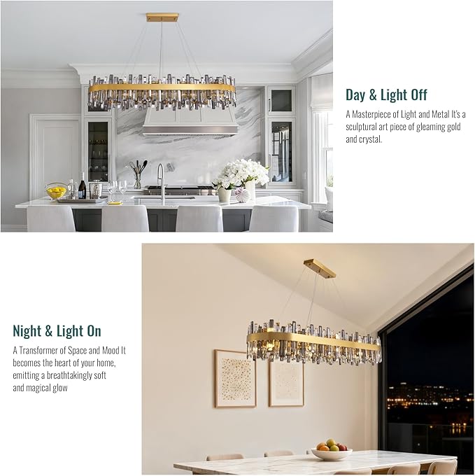Siljoy Gold Crystal Chandelier for Dining Room, Large Modern 2-Tiers K9 Crystal Raindrop Chandelier, 20 Lights Luxury Adjustable Hanging Ceiling Light for Living Room Kitchen Island Bar L52''