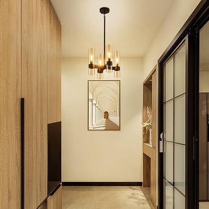 4 Lights Black Chandeliers for Dining Room Light Fixture | Entryway Chandelier for Foyer with Glass Cover | Kitchen Island Lighting Over Table for Hallway | Entryway | Corridors | Bedroom