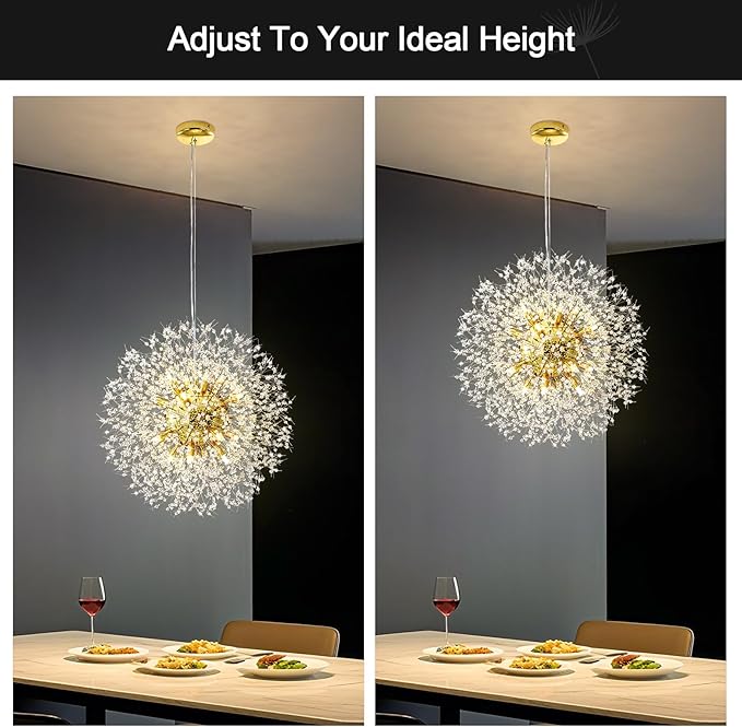 Modern Firework Gold Crystal Chandeliers, Sputnik Dandelion Chandelier Light Fixture Pendant Lighting for Living Room, Dining Room, Restaurant, Bedroom, Kitchen- 16 Lights