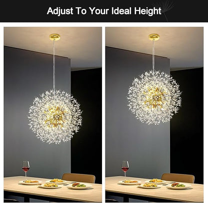 Modern Firework Gold Crystal Chandeliers, Sputnik Dandelion Chandelier Light Fixture Pendant Lighting for Living Room, Dining Room, Restaurant, Bedroom, Kitchen- 16 Lights