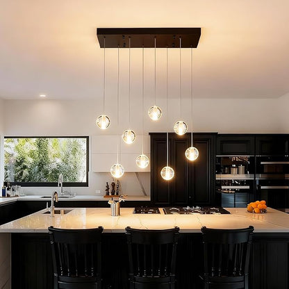8 Lights Black Raindrop Rectangle Chandelier, Modern Bubble Crystal Chandelier for Dining Room, Large Pendant Light for High Ceilings Staircase Foyer Entryway Living Room Kitchen Island