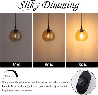 Amber Raindrop Pendant Light Plug in Hanging Lamp with Dimmable Switch Textured Teardrop Glass Shade 16.4 Ft Cable for Living Room Bedroom Bohemian Decor