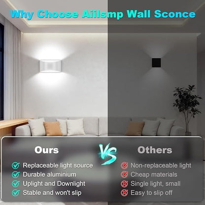Aluminum Modern LED Wall Sconce Hardwired Indoor Wall Lights Set of 2 Up and Down Wall Mount Light for Bedroom Living Room Bathroom Hallway Entryway Stairwell Cool White 6000K(with G9 Bulbs)