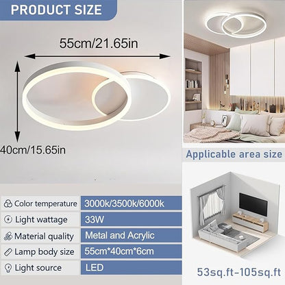 33W Double Ring LED Ceiling Light, 21.6 Inch Modern Flush Mount Ceiling Lamp, 3 Color Changeable 3000K-6000K, for Bedroom, Living Room, Kitchen, Hallway