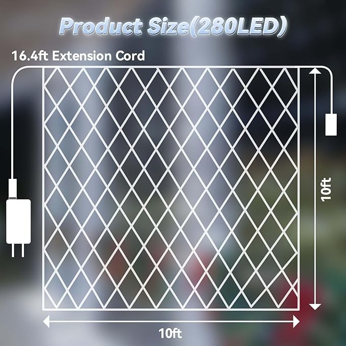 LitHome 10 x 10FT Gazebo Net Lights Outdoor, 280 LED Gazebo Lighting Waterproof, 8 Modes Connectable Net Lights with Timer, Cool White Christmas Mesh Light Plug in for Bushes, Pergolas, Garden Decor