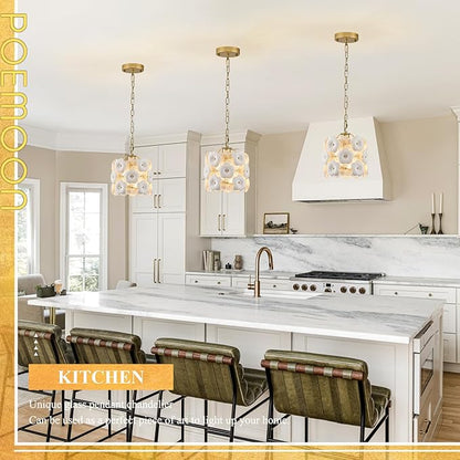 3-Pack Flower Small Pendant Lighting Gold Glass Pendant Light with White Ceramic Flowers Modern 1-Light for Kitchen Island Sink Dining Room Entryway Hallway, E26