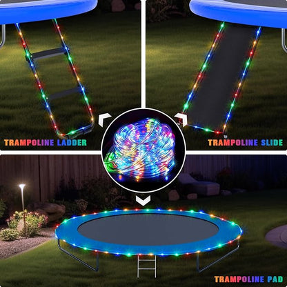 JMEXSUSS Trampoline Accessories 200 LED Trampoline Lights, 66ft IP 65 Waterproof Solar Rope Lights Outdoor, 8 Modes Solar Patio Light for Fence Garden Yard Backyard Tree Slide (Multicolor)