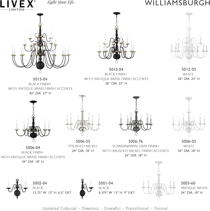 Livex Lighting 5006-03 Williamsburgh 6-Light Chandelier, White