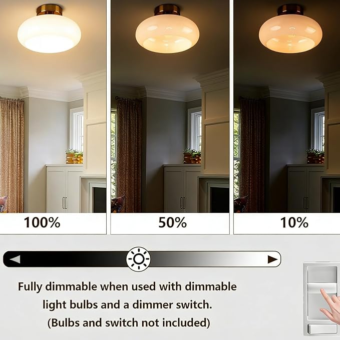 Mid Century Modern Ceiling Light Milk White Glass Globe Flush Mount Ceiling Light 11" Brass Close to Ceiling Light Fixtures for Kitchen Bedroom Hallway Closet