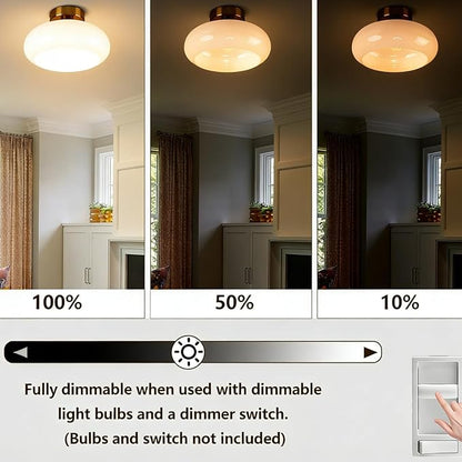 Mid Century Modern Ceiling Light Milk White Glass Globe Flush Mount Ceiling Light 11" Brass Close to Ceiling Light Fixtures for Kitchen Bedroom Hallway Closet