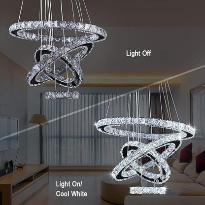 LED Chandeliers, Modern Crystal Chandelier Dining Room Living Room LED Ceiling Pendant Light 4 Rings Adjustable Stainless Steel Contemporary Chandeliers (4r Cool White)