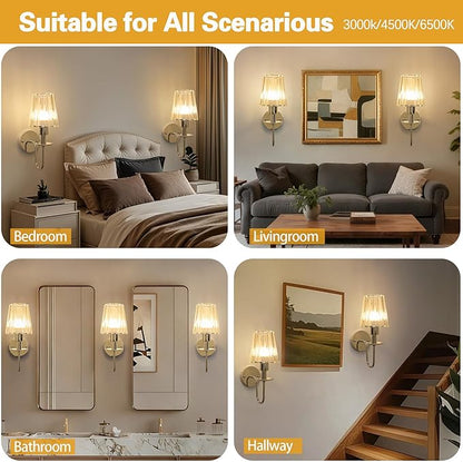 Battery Operated Wall Sconces Set of 2 – 5200mAh Rechargeable Crystal Glass, 15 Colors & 10-Level Dimmable, Wireless Wall Lights for Living Room & Bedroom,Sliver